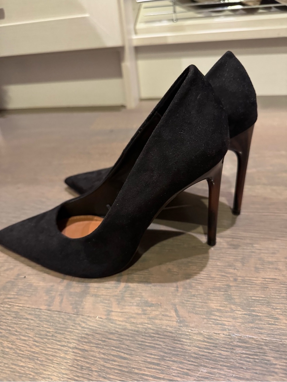 ZARA- Classic Black Suede Pointed-Toe High Heels